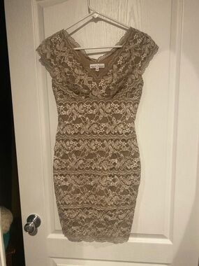 White House Black Market Taupe Lace Sheath Cocktail Dress